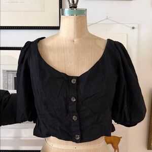 LPA Black Puff Sleeve Button-Up Blouse